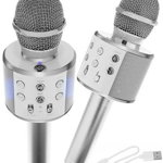 Microfon karaoke cu difuzor argintiu, Iso Trade