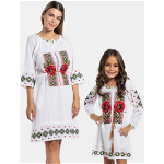 Set rochii mama fiica cu model traditional alb cu broderie, Haine de vis