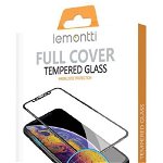 Folie Protectie Sticla Temperata Lemontti Full Fit LFSTFFIP12PBK pentru iPhone 12 Pro Max (Transparent/Negru), Lemontti