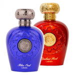 Pachet 2 parfumuri Best Seller, Blue Oud 100 ml pentru el si Opulent Red 100 ml pentru ea, Lattafa