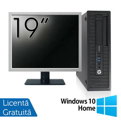 Pachet Calculator HP EliteDesk 800 G1 SFF, Intel Core i5-4570 3.20GHz, 8GB DDR3, 120GB SSD, DVD-RW + Monitor 19 Inch + Windows 10 Home, Refurbished