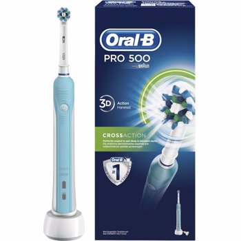 Periuta de dinti electrica Oral-B PRO 500 Cross Action, reincarcabila, curatare 3D, 1 program, 1 capat, Alb/Albastru