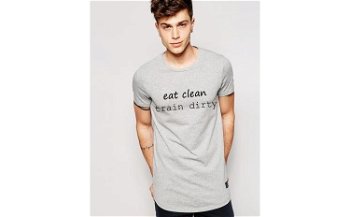 Tricou gri pentru barbati - Eat Clean Train Dirty la doar 65 RON in loc de 130 RON, RBY Trends Fashion