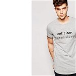 Tricou gri pentru barbati - Eat Clean Train Dirty la doar 65 RON in loc de 130 RON, RBY Trends Fashion