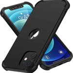 Set de husa cu doua folii de protectie ecran pentru iPhone 12 Pro ORETECH, sticla securizata/cauciuc siliconic, negru/transparent, 6,1 inchi