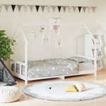 Cadru de pat pentru copii, alb, 90x190 cm, lemn masiv de pin, Casa Practica