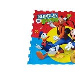 Covor puzzle gigant pentru copii, imprimeu cu Mickey Mouse, Goofy si Donald Duck, spuma rezistenta, 9 piese