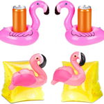 Set de 4 jucarii gonflabile pentru piscina JAHEMU, PVC, roz/galben, 17 x 20 cm / 16 x 20 cm 