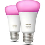 Pachet 2 becuri LED RGB inteligente Philips Hue A60 Bluetooth Zigbee E27 9W (60W) 806 lm lumina colorata