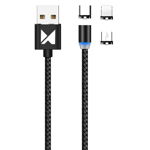 Cablu incarcare magnetic USB 3in1 (USB-A la USB-C microUSB Lighting), 2.4A, LED, 1m, NYTRO