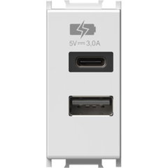 Modul Incarcator 2*USB 5V 3,0A 1M alb mat, TEM Modul TEM-EM68MW-U, TEM