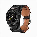 Curea 22mm din piele naturala cu manseta detasabila decupata si telescop QuickRelease pentru Samsung Gear S3/ Watch 46  Huawei GT/ Fossil negru