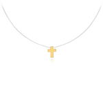 Colier cu fir transparent si pandantiv Cruce din AUR 14K, 