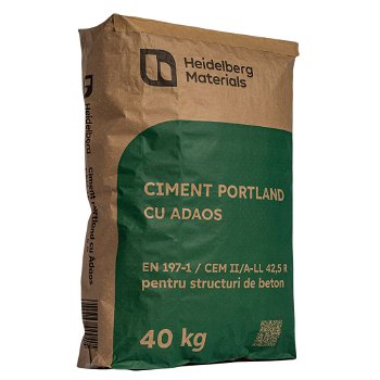 Ciment Portland Heidelberg Materials CEM II/A-LL 42.5R, gri, 40 kg, heidelbergcement