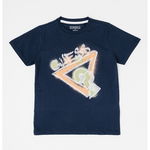 GUESS, Tricou din bumbac cu imprimeu logo supradimensionat, Bleumarin