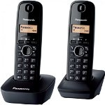 Telefon fix PANASONIC KX-TG1612FXH, 2 receptoare, 50 memorii, DECT, negru