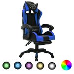 vidaXL Scaun de jocuri cu LED RGB, albastru și negru, piele ecologică, vidaXL
