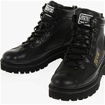Versace Jeans Couture Leather And Fabric Syrius Combat Boots With Co Black, Versace