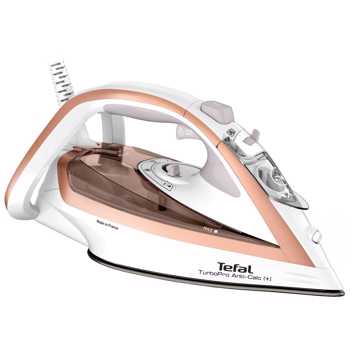 Fier de calcat Tefal Turbo Anti-Calc FV5697E1, 3000W, jet abur 270 g/min, abur variabil 0-50 g/min, colector anticalcar, oprire automata, alb/roz