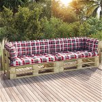 Set canapea din paleti cu 2 locuri vidaXL, cu perne, lemn pin verde tratat, 24.96 kg, 110 x 66 x 55 cm, Multicolor