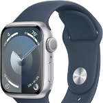 Apple Watch 9, GPS, Carcasa Silver Aluminium 41mm, Storm Blue Sport Band - M/L, Apple