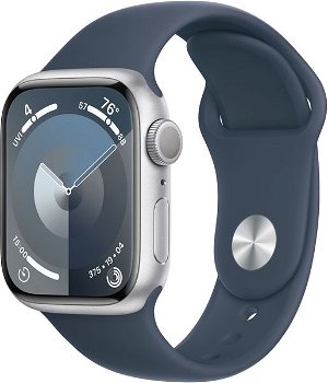 Apple Watch 9, GPS, Carcasa Silver Aluminium 41mm, Storm Blue Sport Band - M/L, Apple