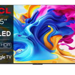 Televizor Smart QLED, TCL, 55C643, 139 cm, 4K, Google TV, Negru