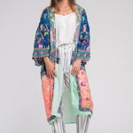 Kimono vaporos cu imprimeu mixt multicolor, Orient Maya