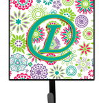 Caroline`s Treasures Litera L Flori roz Teal verde lesa inițială sau suport cheie 7Hx4.25W, 