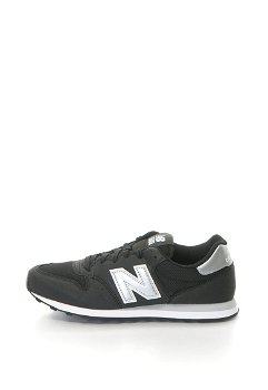 New Balance, Pantofi sport de piele intoarsa sintetica cu logo 500, Negru, 8
