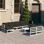 Set mobilier gradina cu perne vidaXL, 10 piese, lemn masiv de pin, 70 x 70 x 67 cm, 84.6 kg