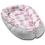 Cosulet bebelus pentru dormit Kidizi Baby Nest Cocoon 90x50 cm Pink Elephants, husa 100% bumbac