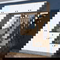 Dulap hol cu oglinda si cuier, din pal cu 12 usi si 1 sertar, EA108 2570 Alb, l179,6xA35,5xH226,4 cm