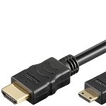 Cablu HDMI Goobay, HDMI/tata, mini HDMI/mama, functie ethernet, 5 m, Negru