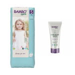 Pachet scutece Bambo Nature, Nr 5, 12-18 kg + Sampon si gel de dus 2 in 1, 150 ml