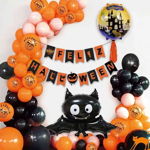 Set aniversar cu 65 piese pentru Halloween QASIMOF, portocaliu/negru, folie/latex