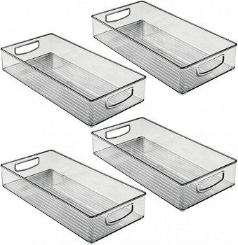 Set de 4 organizatoare pentru frigider mDesign, plastic, gri fumuriu, 40,6 x 20,3 x 7,6 cm