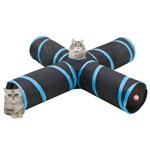 vidaXL Tunel pentru pisici 4 căi, negru și albastru, 132 cm, poliester, vidaXL