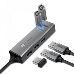 Adaptor HUB aluminiu 5-in-1 Baseus USB Type-C - 3x USB 3.0, 2x USB 2.0 - CAHUB-D0G