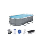 Piscina structura metalica, ovala, cu filtru, pompa, scara, dozator, gri, 549x274x122 cm, Bestway Power Steel