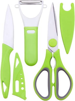 Set cutit, foarfeca si curatator Ook, otel inoxidabil/plastic, argintiu/verde