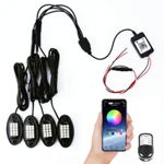 Kit 4 lumini ambientale RGB, ROCK LIGHT cu telecomanda si aplicatie telefon, destinate Off-Road, ATV, SSV
