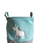 Cos depozitare jucarii, textil, inaltime 40 cm, model unicorn bleu