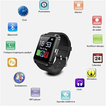 Ceas smartwatch, bluetooth, 11 functii, handsfree, MP3 player, SoVogue, negru, SoVog