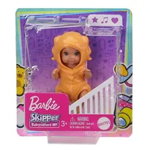 Papusa Barbie, bebelus cu costum detasabil, portocaliu, 6 cm