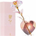Trandafir cu suport pentru inima N&T NIETING, roz/auriu, plastic, 24 cm, 