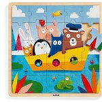 Puzzle lemn Djeco, Toti in barca, 1-2 ani +, Djeco