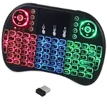 Mini tastatura Wirelless Premium cu Iluminare LED in 3 culori,, TouchPad integrat, Compatibila pentru Playstation, Xbox, TV, PC, Laptop, Negru, 14.5x10x1.8 cm, OEM