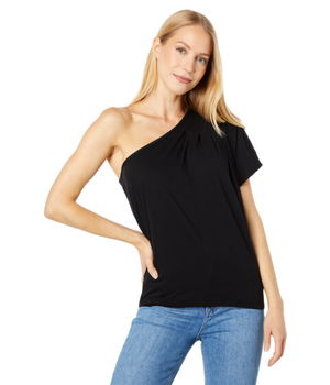 Imbracaminte Femei bobi Los Angeles Lightweight Jersey One Shoulder Pleated Tee Black, bobi Los Angeles