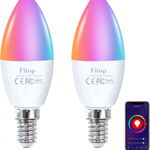 Set de 2 becuri inteligente Fitop Store, LED, E14, 4.9 W 470 Lm + 2200-6500 K + RGB, compatibil cu Alexa/Google Home